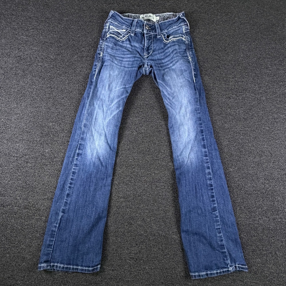 Ariat Jeans Womens 25R (Fits 26x30) REAL Mid Rise Boot Entwined Marine Blue EUC